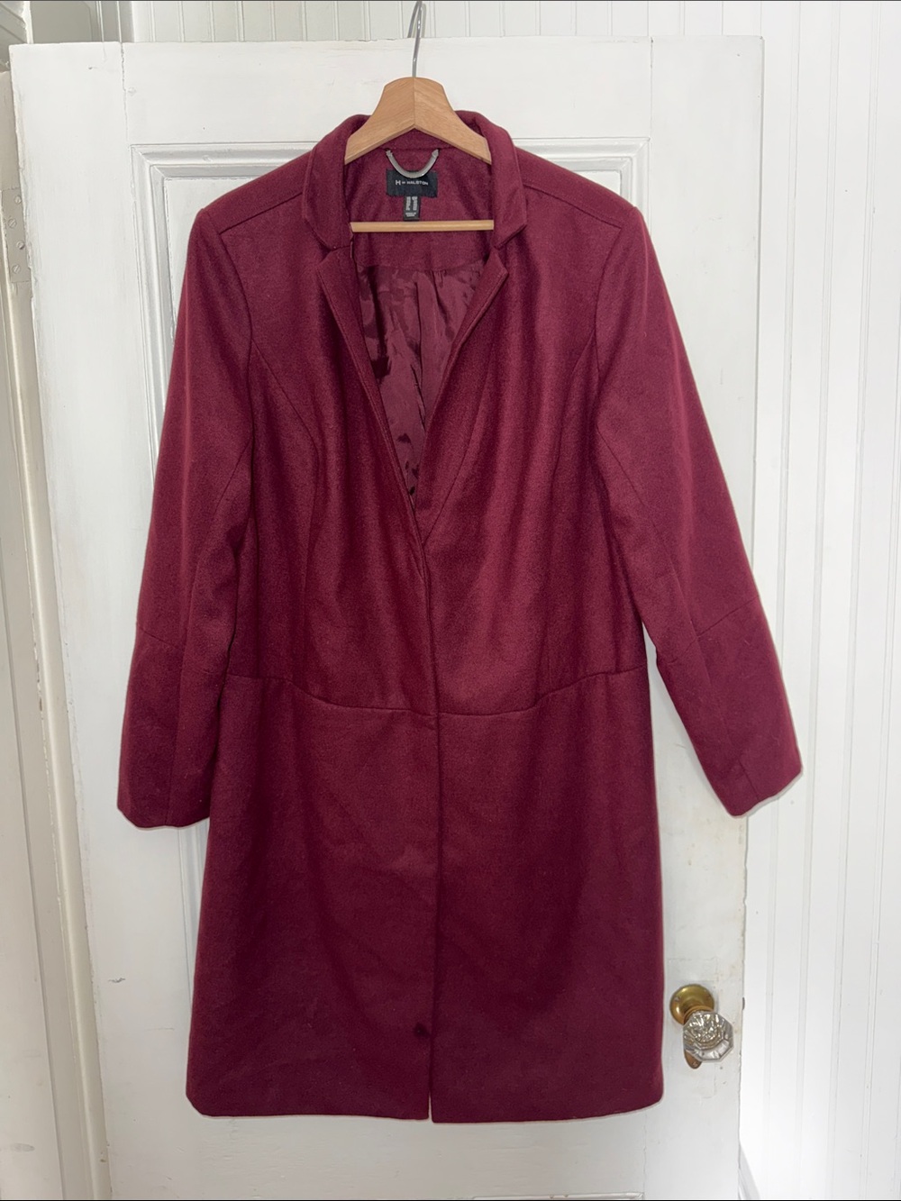 H by Halston Women's Burgundy Snap Front Long Trench Coat